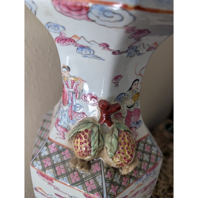 Antique Chinese Famille Rose Eight Immortals Hexagonal Shape Vase (21 Inches) For Sale - Image 9 of 12