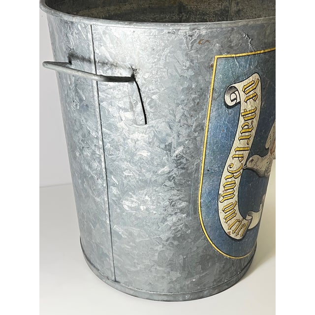 1930s Vintage French Flying Dove Banner Galvanized Zinc Bucket For Sale - Image 5 of 9