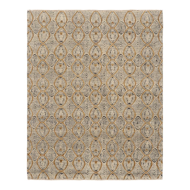 Rug & Kilim’s Moroccan Style Rug in Cream White and Gold Geometric Patterns - 12x15 For Sale
