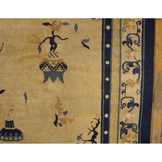 1890s Beige Field Medallion Qing Antique Chinese Peking Carpet Rug 8'8" X 11'5" For Sale - Image 10 of 10