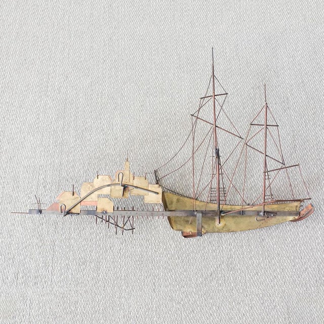 Brutalist Boat with Harbour Village Wall Sculpture by Curtis Jeré for Artisan House, USA, 1970s For Sale - Image 11 of 14