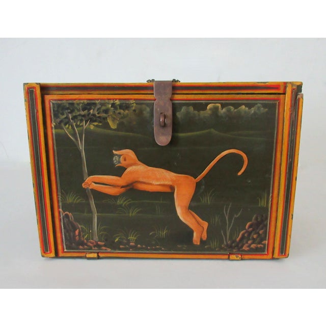 Dark Green Vintage Anglo-Indian Hand-Painted & Crafted Wood and Brass Apothecary and/or Storage Box For Sale - Image 8 of 18