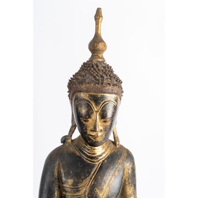 Wood Antique Lacquered and Gilded Wooden Sculpture of Seated Buddha, 1800s For Sale - Image 7 of 11