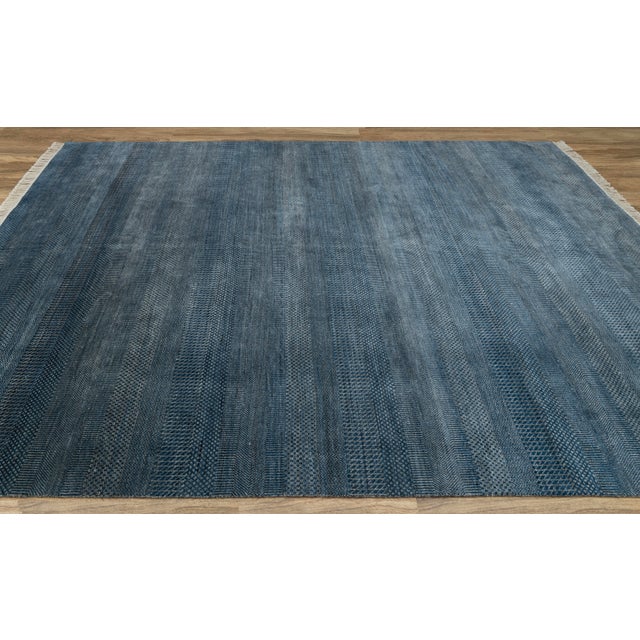 Blue 8' x 10' Savannah Hand Knotted Modern Blue Wool & Silk Rug For Sale - Image 8 of 18