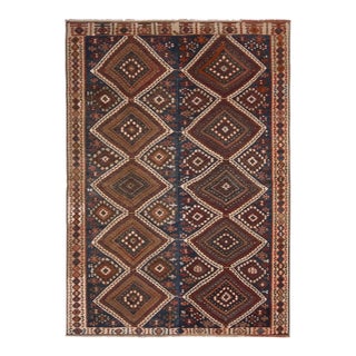 1950s Vintage Mid-Century Van Beige-Brown and Blue Wool Kilim Rug For Sale