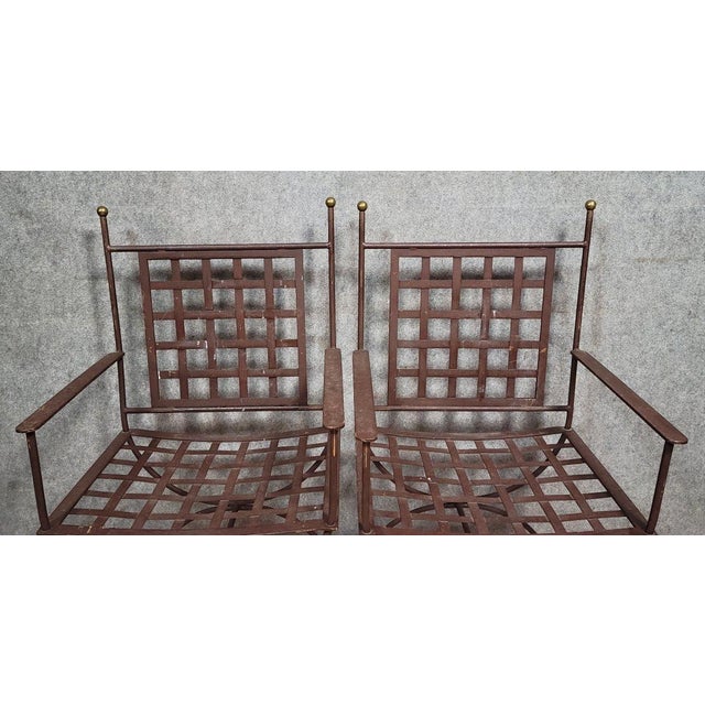 Curule Chairs in Woven Iron and Gilt Brass, Set of 2 For Sale - Image 4 of 6