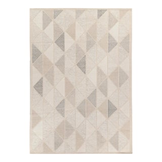 Scandinavian Rug in White, Greige Geometric Pattern by Rug & Kilim 3x16 For Sale