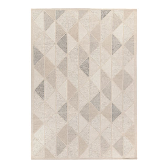 Scandinavian Rug in White, Greige Geometric Pattern by Rug & Kilim 3x16 For Sale