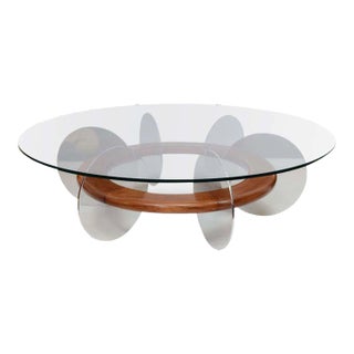 2000's Wood and Stainless Steel Coffee Table Design by "Aubéry" For Sale