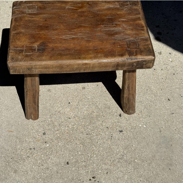 Tan Small Rectangular Stool in Teak For Sale - Image 8 of 18