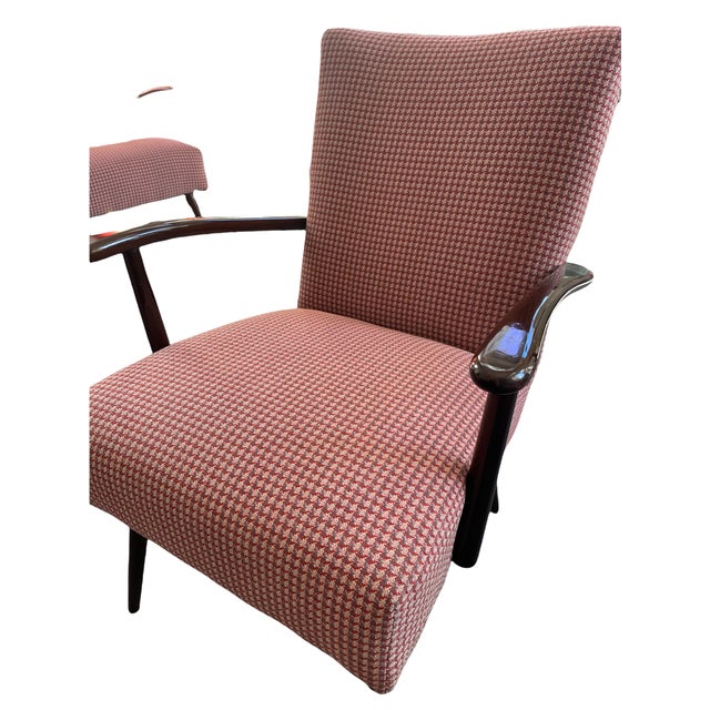 Mid Century armchair Wooden parts restored, reupholstered with new fabric.