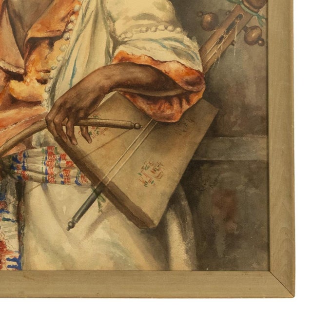 Antique 19thC Spanish Orientalist Painting North African Arab Berber Musician by Antonio Rivas, 1880 For Sale - Image 12 of 13