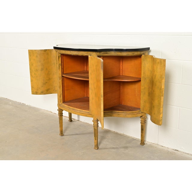 Italian Neoclassical Paint Decorated Demilune Console or Bar Cabinet For Sale In South Bend - Image 6 of 14