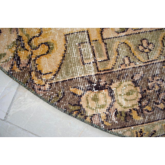 Hand Knotted Round Turkish Rug Upcycled Vintage Circle Area Rug 4'9" X 4'9" For Sale - Image 4 of 13