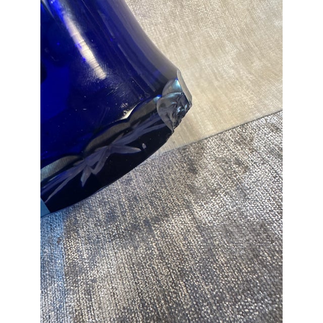 Glass Vintage Czech-Bohemia Cobalt Cut-To-Clear Crystal Vase For Sale - Image 7 of 7