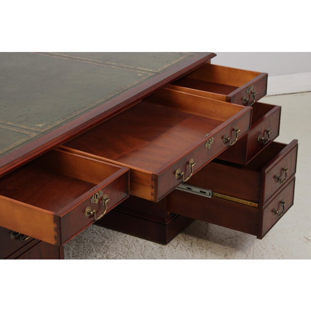 Wood English Mahogany 3 Panel Leather Top Executive Desk For Sale - Image 7 of 16