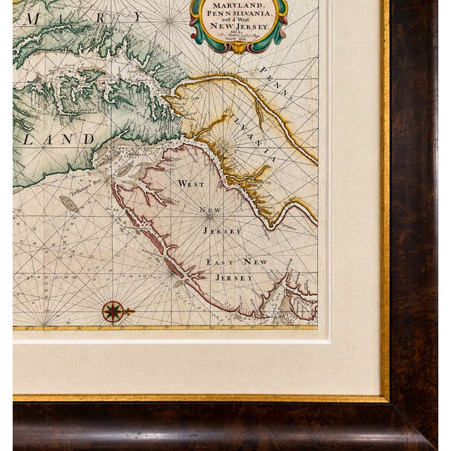 Late 18th Century 1773 Chesapeake & Delaware Bay Sea Chart Map – Revolutionary War Era by Mount & Page - Custom Framed For Sale - Image 5 of 6