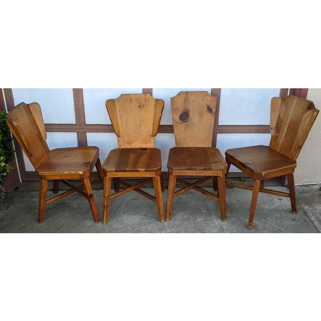 Vintage 1940s Knotty Pine Habitant Mismatched Dining Chairs Set of 4