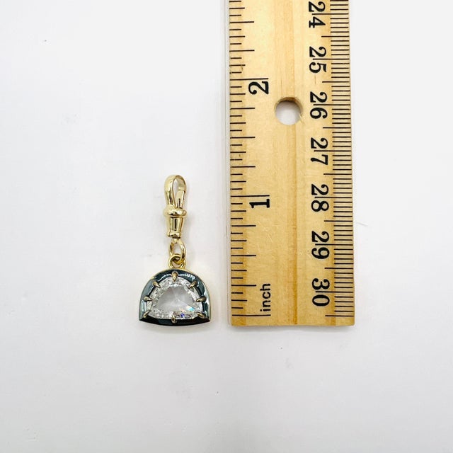 Gia Half Moon Diamond Rose Cut Charm Pendant in 18k Yellow Gold & Black Rhodium For Sale In Los Angeles - Image 6 of 6