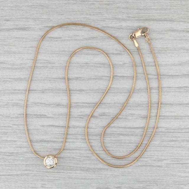 0.25ct Diamond Solitaire Pendant Necklace 14k Yellow Gold 18" Snake Chain For Sale In Greensboro - Image 6 of 6