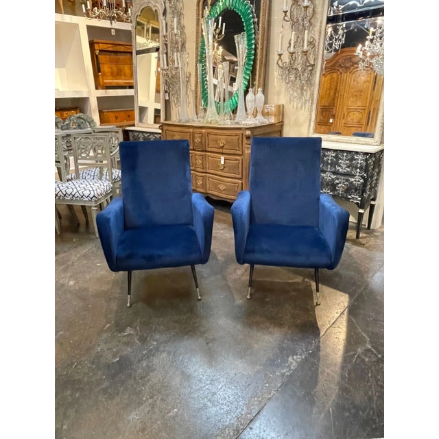 Mid 20th Century Pair of Italian Mid-Century Navy Gio Ponti Style Chairs For Sale - Image 5 of 7