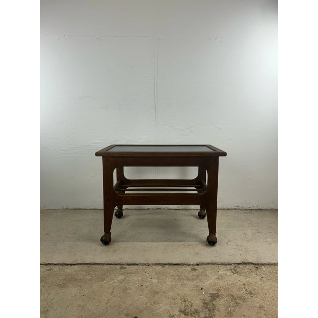 Mid-Century Modern Mid Century Modern End Table With Black Vinyl Top and Wheels For Sale - Image 3 of 12