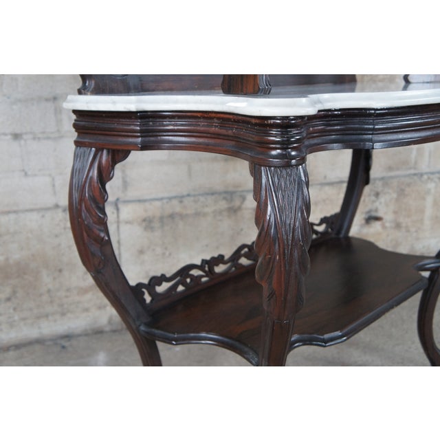 Antique Victorian Rosewood Marble Rococo Tiered Etagere Display Shelf For Sale - Image 9 of 12