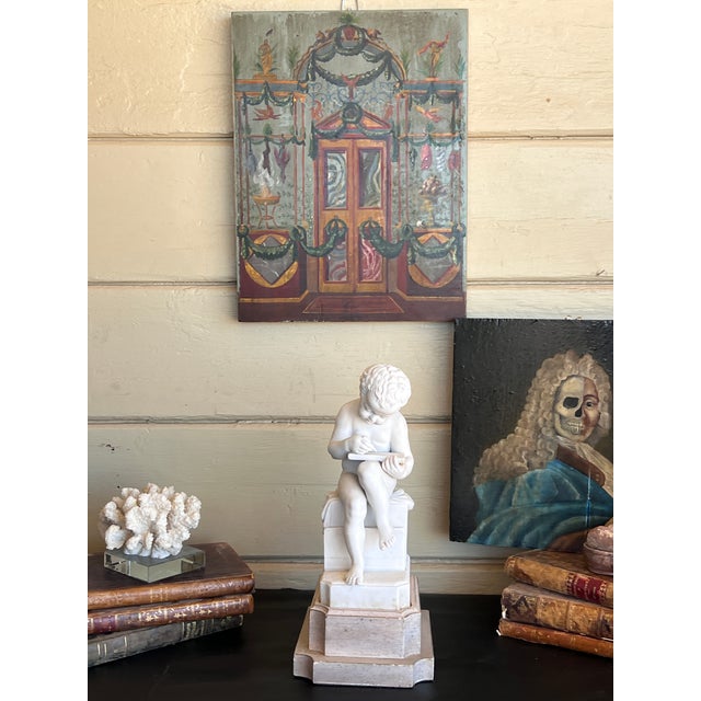 Early 20th Century Early 20th Century Italian Porcelain Bisque Figure of a Putto Writing After Canova For Sale - Image 5 of 14