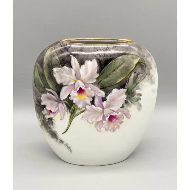 Mid-20th Century Hand-Painted Orchid Porcelain Vase Signed "Sager" For Sale - Image 10 of 10