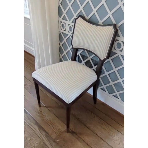 Powers Upholstered Side Chair – Custom Cream & Tan Linen For Sale In Los Angeles - Image 6 of 7