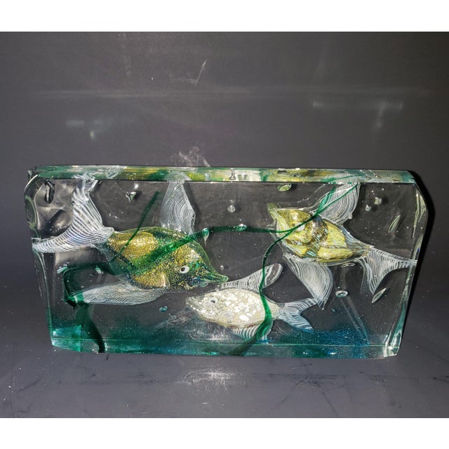 Vintage Alfredo Barbini Murano Attributed Glass Aquarium 3 Fish For Sale - Image 6 of 12
