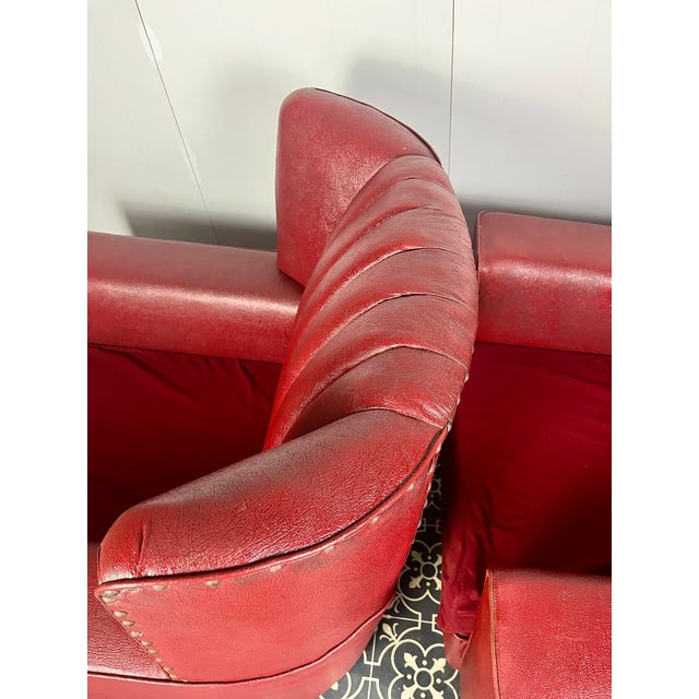 Antique Art Deco Red Club Chairs, 1930s, Set of 2 For Sale - Image 14 of 18
