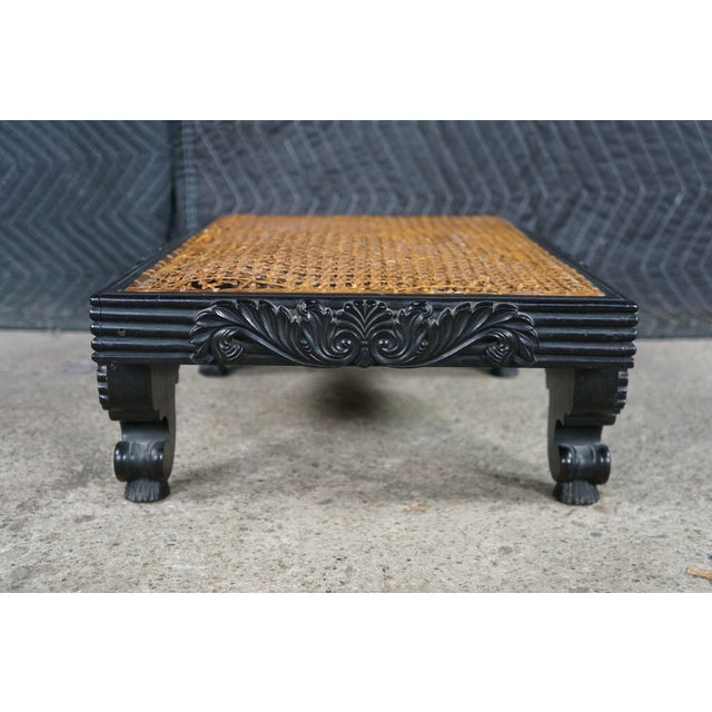 Rare Antique Anglo-Indian Ceylonese Ebony Carved Woven Wicker Footstool 18" For Sale - Image 13 of 16