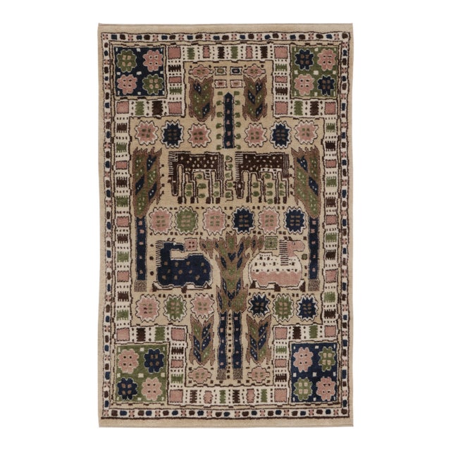Contemporary Folk Pictorial Wool Rug Inspired by Märta Måås-Fjetterström by Rug & Kilim, India "Hästhagen" For Sale