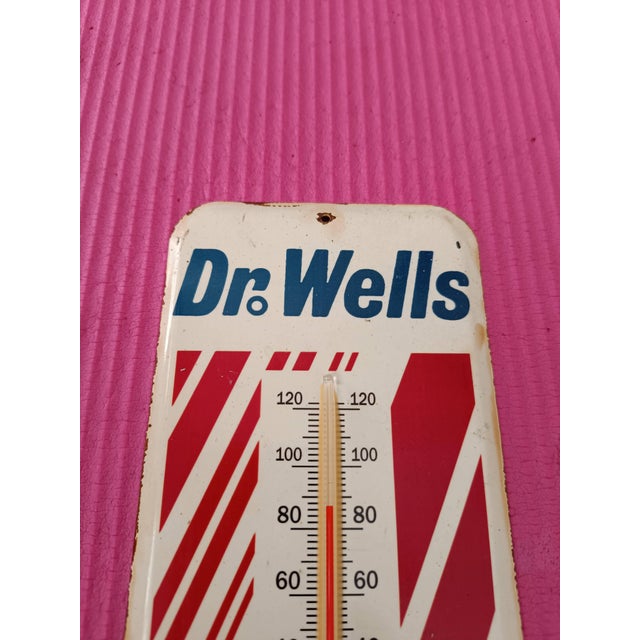 Premium Vintage-Style "Dr. Wells - The Cooler Doctor" Hand-Painted Steel Thermometer Sign For Sale - Image 9 of 13