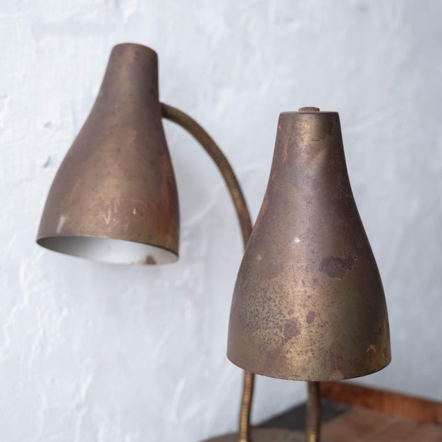 Mid-Century Modern Double Gooseneck Brass Desk Lamp, c.1950 For Sale - Image 3 of 11