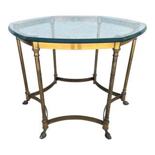 Vintage La Barge Side Table Brass Glass Hoof Footed Octagonal Labarge For Sale