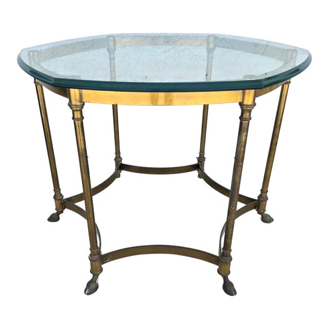 Vintage La Barge Side Table Brass Glass Hoof Footed Octagonal Labarge For Sale