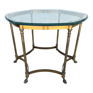 Vintage La Barge Side Table Brass Glass Hoof Footed Octagonal Labarge