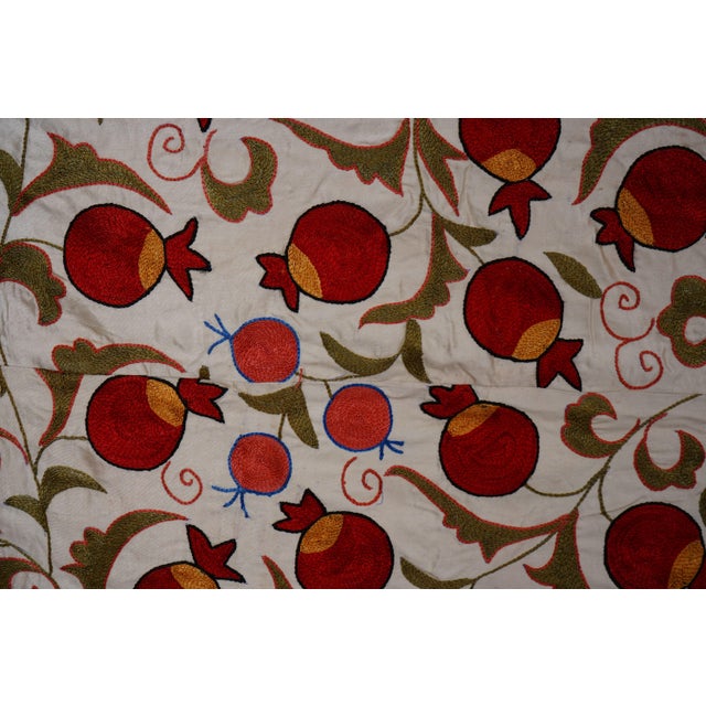 Brick Red Beige Uzbek Suzani Embroidered Wall Hanging – Pomegranate, Horse Boho Textile 3'4'' X 6'2'' For Sale - Image 8 of 12