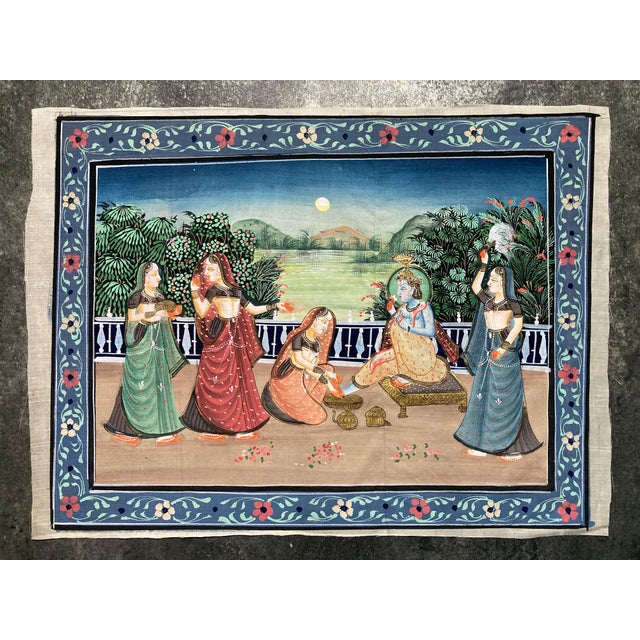 Indian Painting on Silk Depicting Toilette, 1960s For Sale - Image 13 of 13