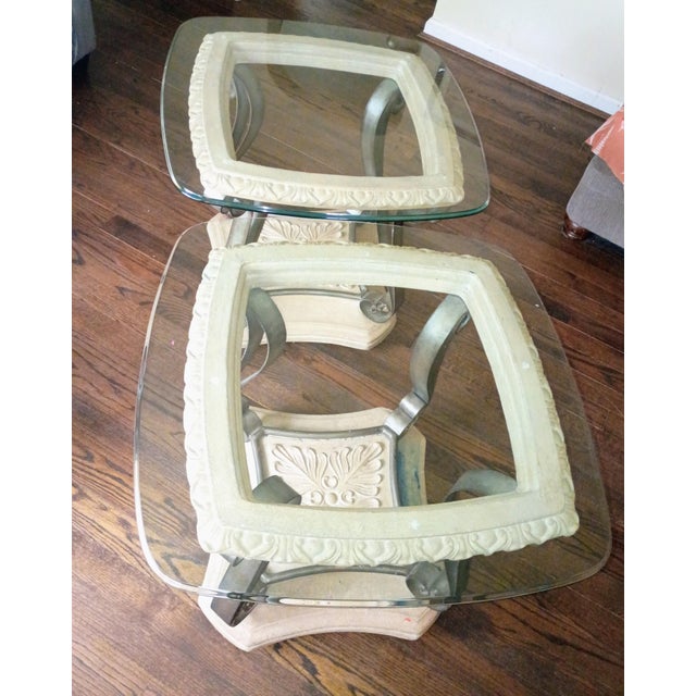 1980s 1980s Attributed to Thomasville Ornate Iron Glass Side/End Tables For Sale - Image 5 of 5