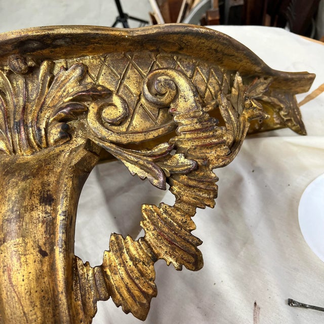 Rare Large Mid Century French Style Gilt Wall Console Table Made in Italy For Sale - Image 10 of 12
