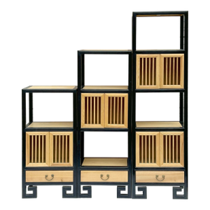 Set of 3 Black Tan Shutter Doors Display Cabinet Bookcase Room Divider