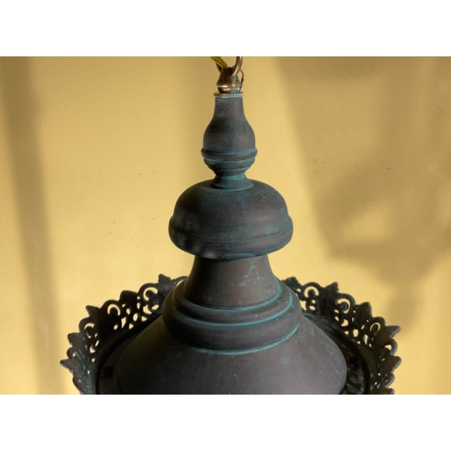 1940s Captivating Antique Brass & Copper Hanging Lantern - 27”Hx 12”w For Sale - Image 5 of 11