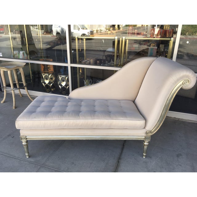 Chic Chaise Lounge Tufted Silver Taupe Sateen in Hollywood Modern Style