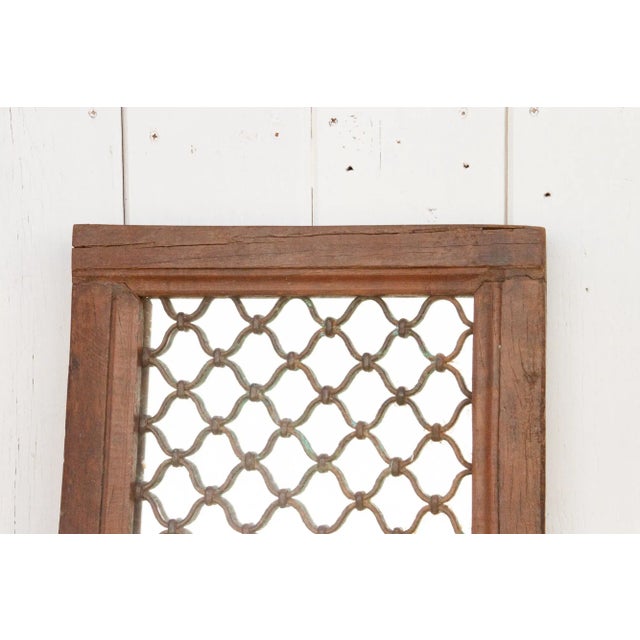 Antique Teak & Iron Jali Mirror For Sale - Image 4 of 7