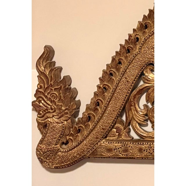 Asian Antique Thai Lanna-Style, Handcarved Teak Wood Pediment For Sale - Image 3 of 3