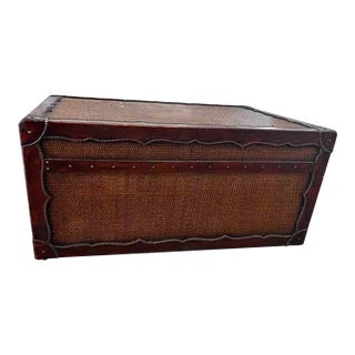 Vintage Ralph Lauren Rattan and Leather Storage Trunk Coffee Table For Sale