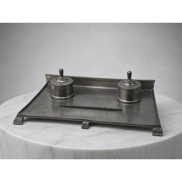 Art Deco Pewter Double Inkwell by C. G. Hallberg, Sweden, 1931 For Sale - Image 3 of 9